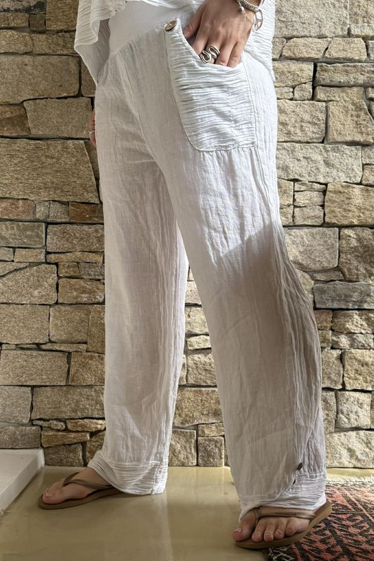  Benji Linen Wave Panel Pant White 